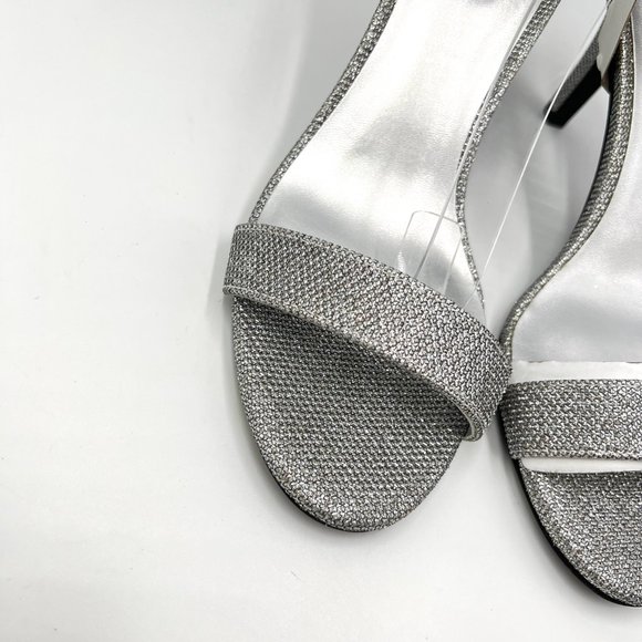 Bandolino Womens Size 8.5 Silver Sparkly Stiletto Dress Sandals Heels Shoes - Picture 4 of 12